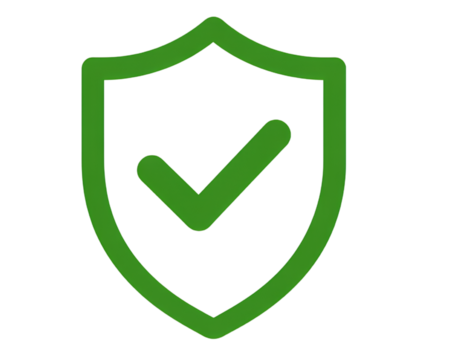 transparent background a simple vector icon of a security shield with a green checkmark on it