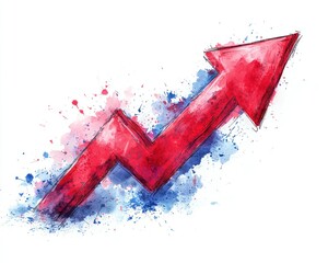 A vibrant red upward-pointing arrow, sketched and painted with watercolor splatter, creating a dynamic graphic
