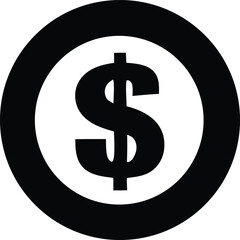 Bold black and white dollar sign icon inside a circle representing finance money and currency symbols for business and economy