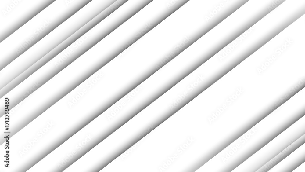 Poster minimalistic abstract background featuring diagonal white stripes with soft gray shadows. depth, sim