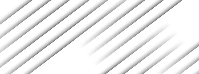 Fototapeta premium Minimalistic abstract background featuring diagonal white stripes with soft gray shadows. Depth, simplicity, and geometric alignment. White light grey background Design. 