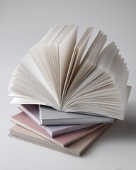 Open Pages of Blank Books Stacked on Each Other in Soft Colors