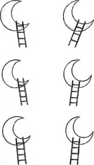 Ladders Attached to Floating Moons Conceptual Vector Illustration
