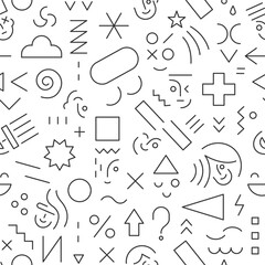 Faces of young people internet friends communication seamless line pattern , vector background