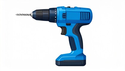 portable blue electric drill isolated on clean white background, power tool for construction and diy projects