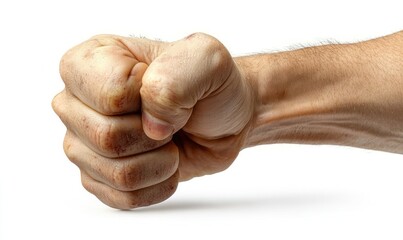 A clenched fist, showing skin texture and possible dirt