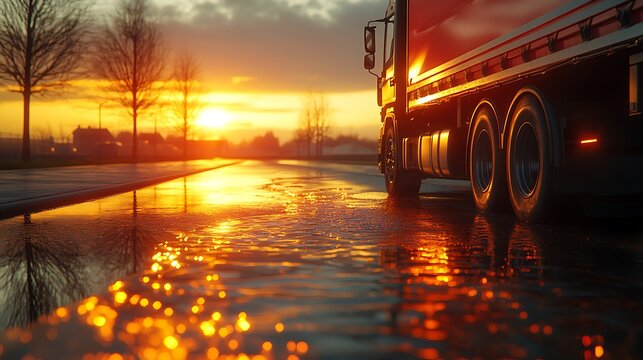 Sunset Truck Drive Golden Hour Logistics. - Powered by Adobe