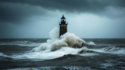Lighthouse amidst a stormy sea