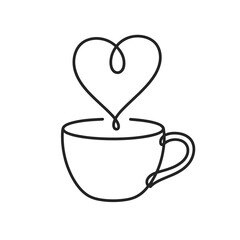 Minimalist single line art of steaming coffee cup