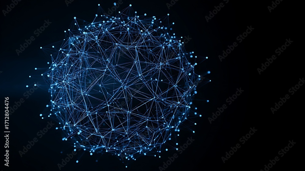 Poster abstract network sphere with glowing nodes and connections on dark background