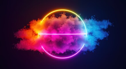 Fototapeta premium Abstract Neon Circle in Colorful Smoke Clouds vibrant energy dynamic background design illustration digital art graphic texture light