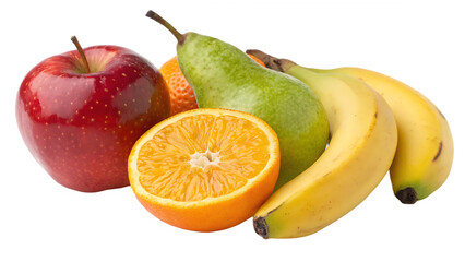 Fresh assortment of vibrant fruits cut out and isolated on transparent background PNG. AI GENERATED.
