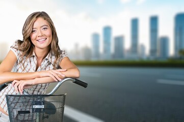 Fototapeta premium Happy young female tourist visiting new city