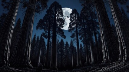 Majestic Moonlit Redwood Forest