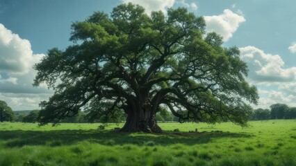 Obraz premium Majestic oak in a grassy field
