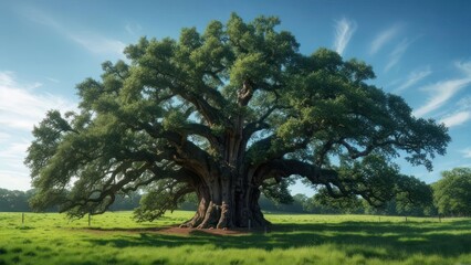 Fototapeta premium Majestic oak tree in a grassy field
