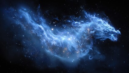 Celestial dragon nebula, swirling blue light against a starry void