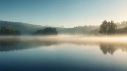 Fototapeta premium Misty morning lake sunrise (1)