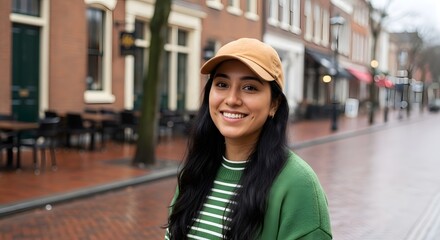 Young Woman Enjoying Fresh Coffee on Balcony, City View