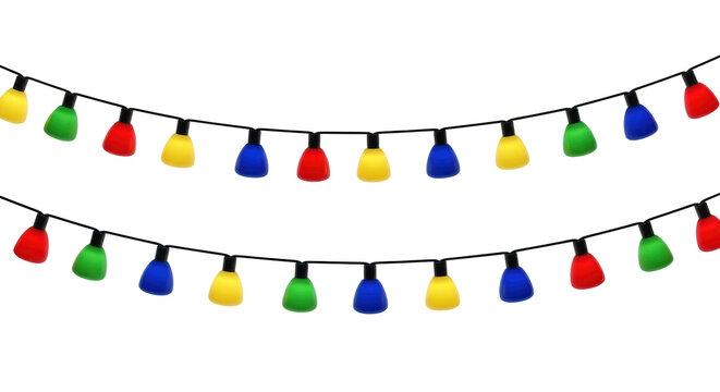 Isolated strand of multi colored Christmas holiday lights for party decoration and celebration - Powered by Adobe