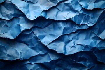 Obraz premium Close up of heavily crumpled blue paper creating a textured and layered abstract pattern