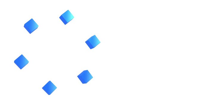Anima&ccedil;&atilde;o 4K em loop de cubos azuis girando lentamente sobre fundo branco, visual minimalista e corporativo com espa&ccedil;o para texto.