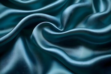 Obraz premium Close up shot of a flowing turquoise satin fabric with soft folds and subtle highlights