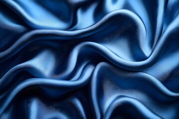 Fototapeta premium Close up shot of a luxurious blue silk fabric with soft folds and elegant draping texture