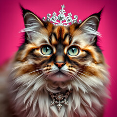 portrait of a cat wearing a tiara 