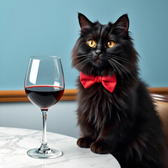 cat and glass of wine