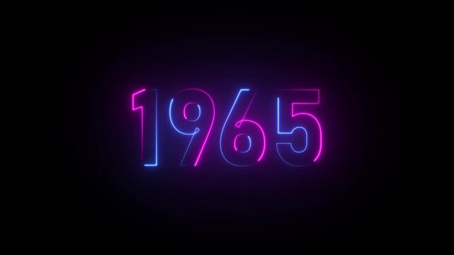Neon sign displaying the year 1965 in blue and pink glowing letters on a black background number