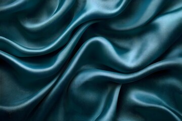 Obraz premium Close up shot of flowing teal silk fabric with soft folds and subtle light reflections