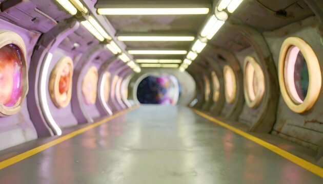 Futuristic spaceship corridor with cosmic view