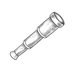 A spyglass. Black and white graphics, vector illustrations, hand-drawn. For the design of children s games and holidays. For stickers, invitation cards, posters and banners, packaging and much more.