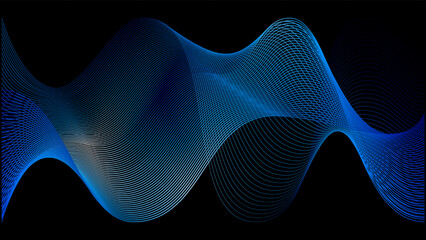 Green neon spiral mesh for data transition effect. Purple line transparent waves fade and connect light pattern technology. Music sound blurred flow at night sky spectrum