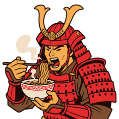 Samurai Eating Ramen Japanese Vector Illustration