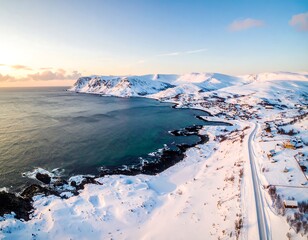 Panoramic winter landscape of a coastal town