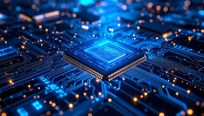 Obraz premium High-tech circuit board with glowing chip