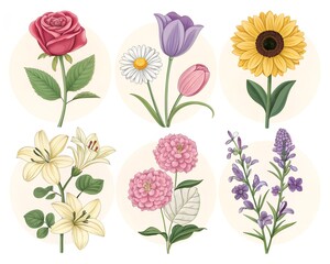 Assorted floral collection featuring rose tulip sunflower lily zinnia and lavender