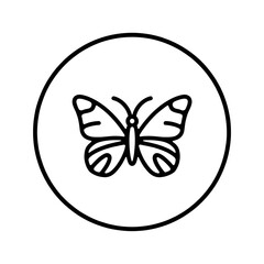 Simple line art icon of a butterfly inside a circle