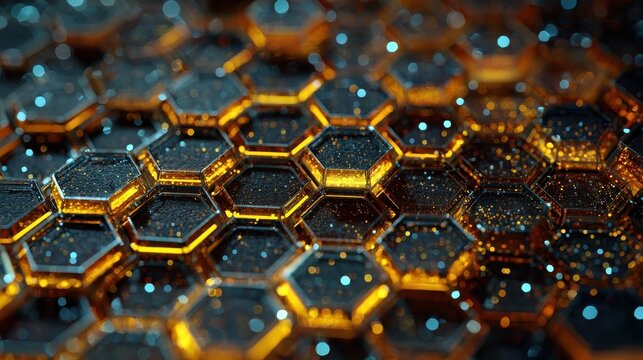photorealistic techscape honeycomb diamonds with neon