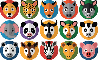 Fototapeta premium Colorful Cartoon Animal Faces for Kids Educational Material