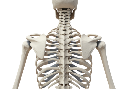 Isolated Posterior View of Upper Human Skeleton, Anatomy of Ribcage, Shoulders and Spine
