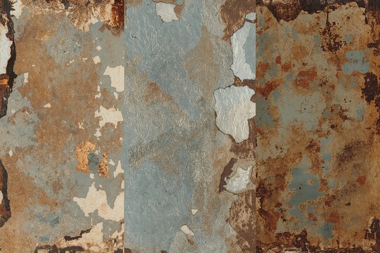 Composite of weathered, peeling paint on corroded metal under natural light. Ideal backdrop for banners, backgrounds, or 3D texture mapping. - Powered by Adobe