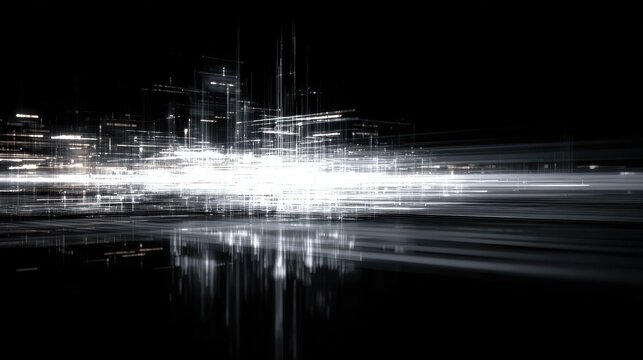 abstract digital art white circuitry and glitch effects on black background