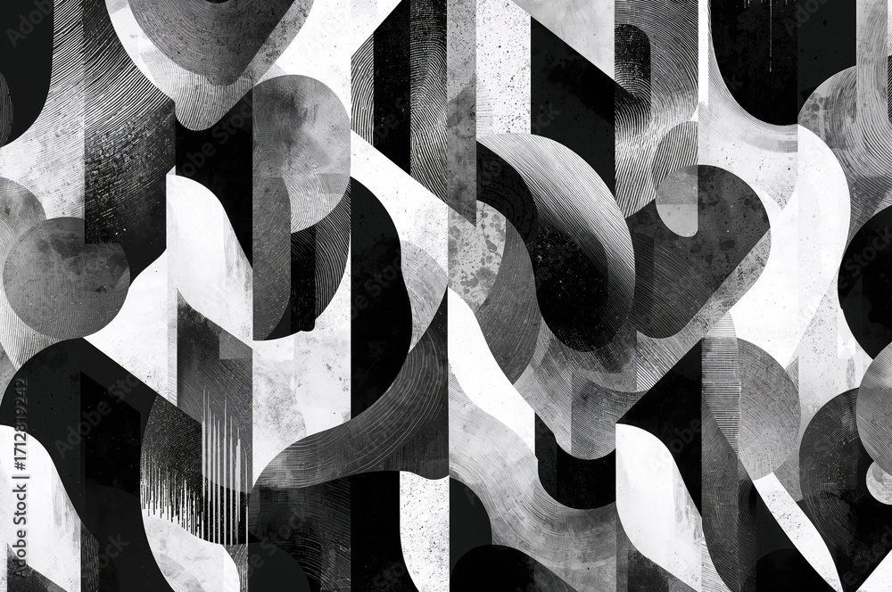 Poster abstract monochrome design featuring a repetitive black and white color pattern.