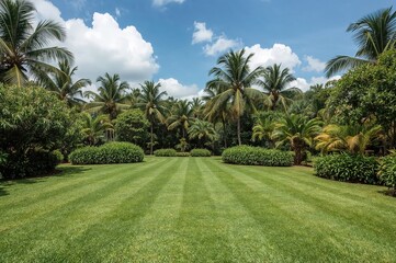 Obraz premium Wide view of lush greenery and tropical plants