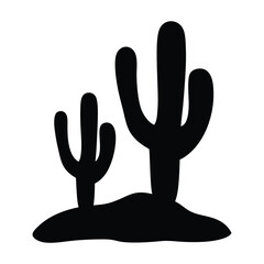 Illustration of two black saguaro cacti in the desert landscape, southwestern symbol art
