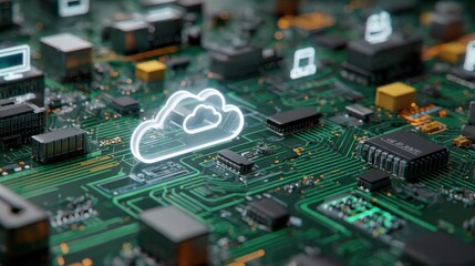 Obraz premium digital it concept with cloud network and computer icons on circuit board background information technology