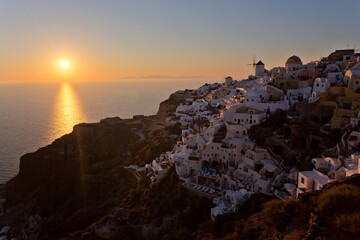 Panoramic view of Santorini Island at sunset, Cyclades Islands, Greece